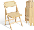 VINGLI 4 Pack Rattan Dining Chair, Wood Folding Chair with 360° Swivel Backrest, Rubberwood Frame and Rattan Woven Seat and Back, Natural Color, Set of 4
