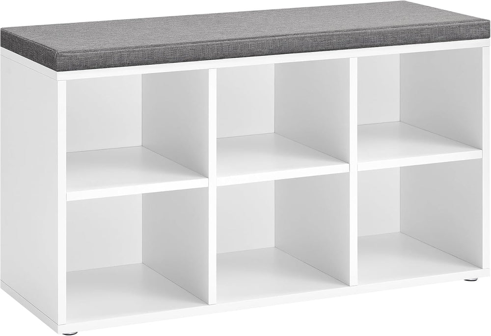 VASAGLE Shoe Bench with Cushion, Shoe Storage Bench with 6 Compartments and 3...