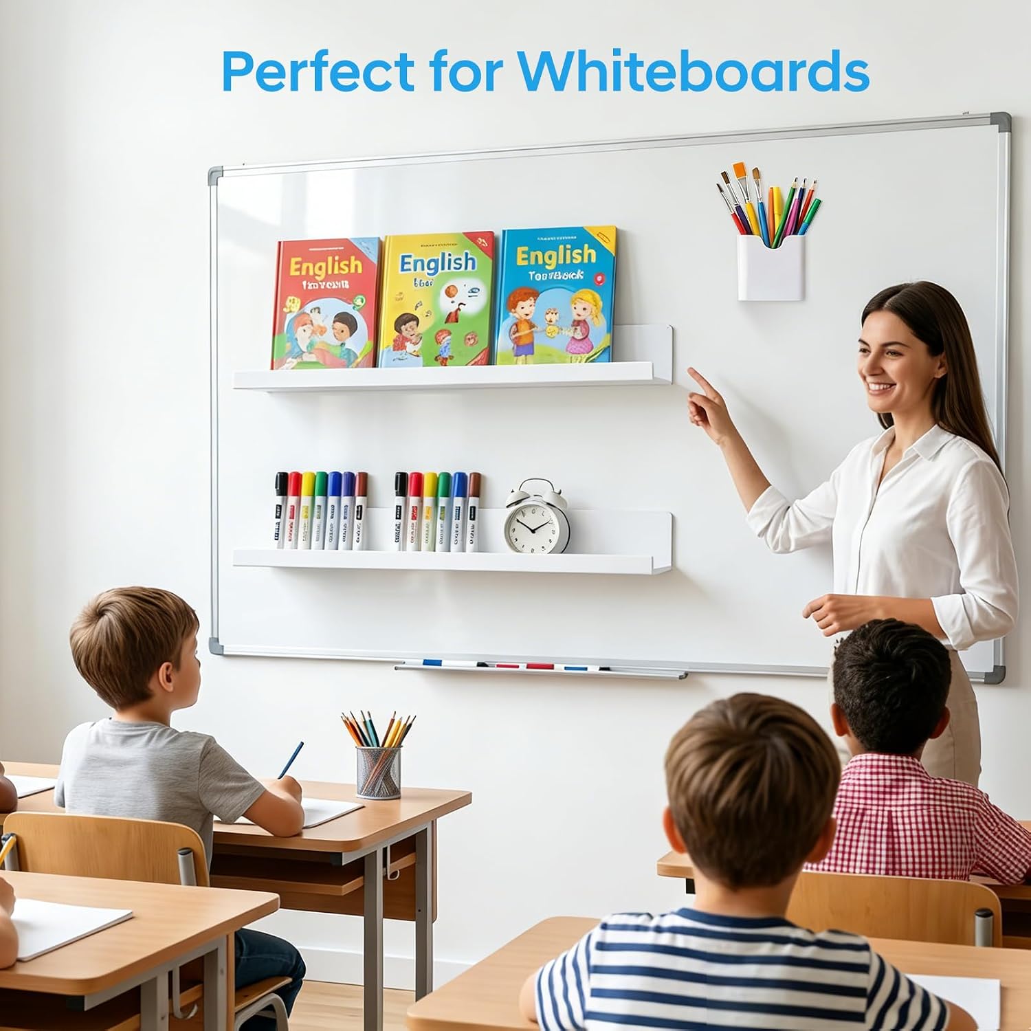 2 Pack 13.5" Metal Magnetic Bookshelf for Whiteboard, Strong Reusable Magnetic Display Shelf, Holds up to 12 lbs, Storage Organizer for Classroom, Kids Room, Office, Kitchen & Garage