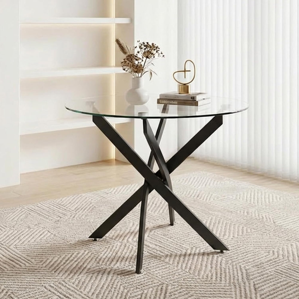36" Round Glass Dining Table, Modern Kitchen Table with Clear Tempered G...