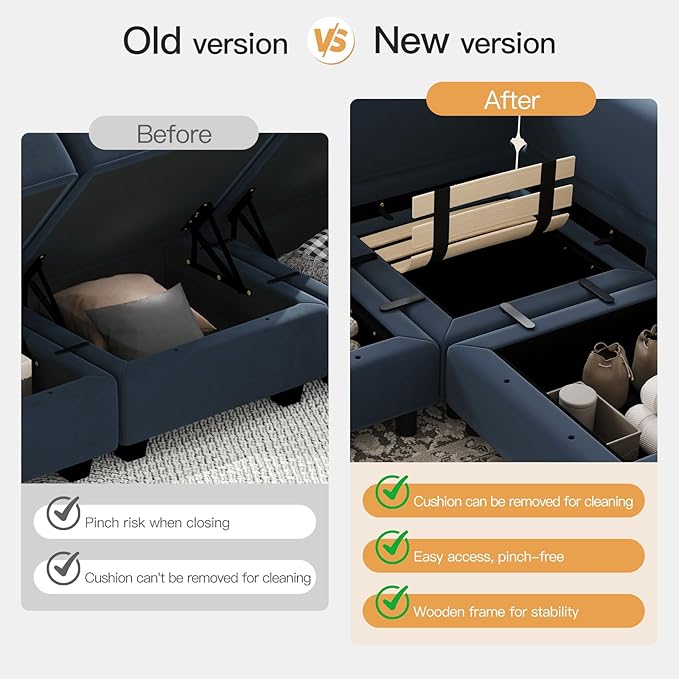 Belffin Modular Sectional Sofa with Storage Chaises Sectional Sleeper Sofa Couch 8 Seat Sectional Bed Blue