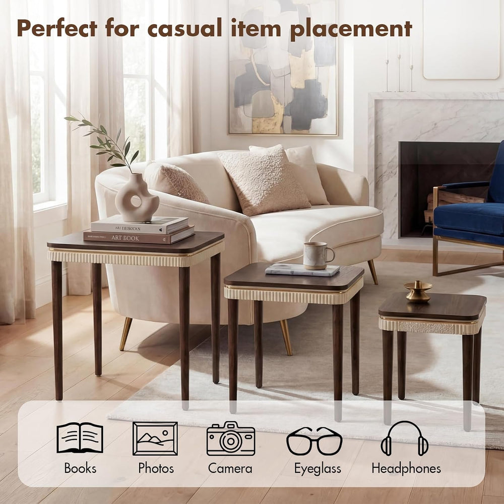 Hyfirm Walnut Nesting Tables Set of 3, Mid Century Side Tables | Space-Saving...