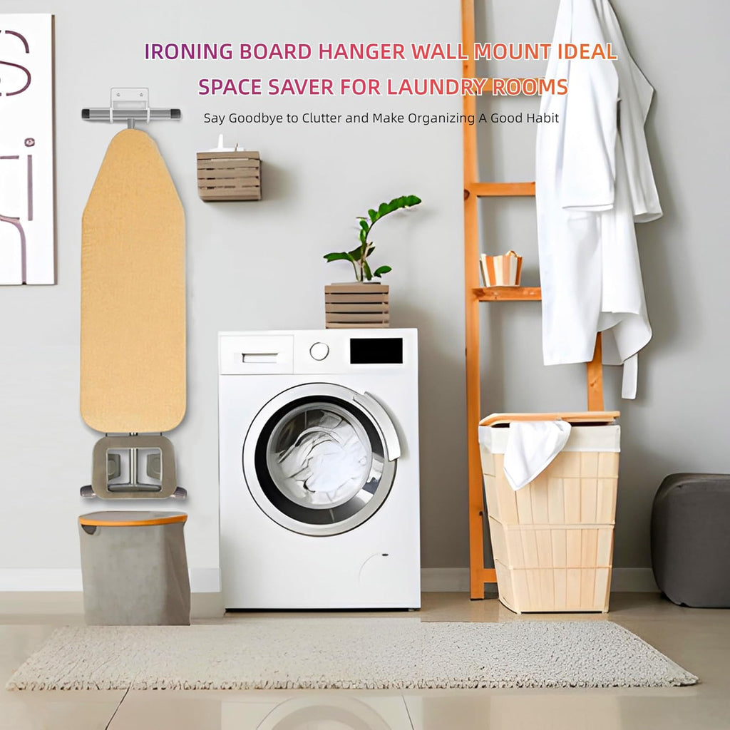 BiJun Ironing Board Holder Wall Mount, Ironing Board Hanger with 5 Inch Length, Iron Board Hook Wall Mount for Laundry Rooms (White)