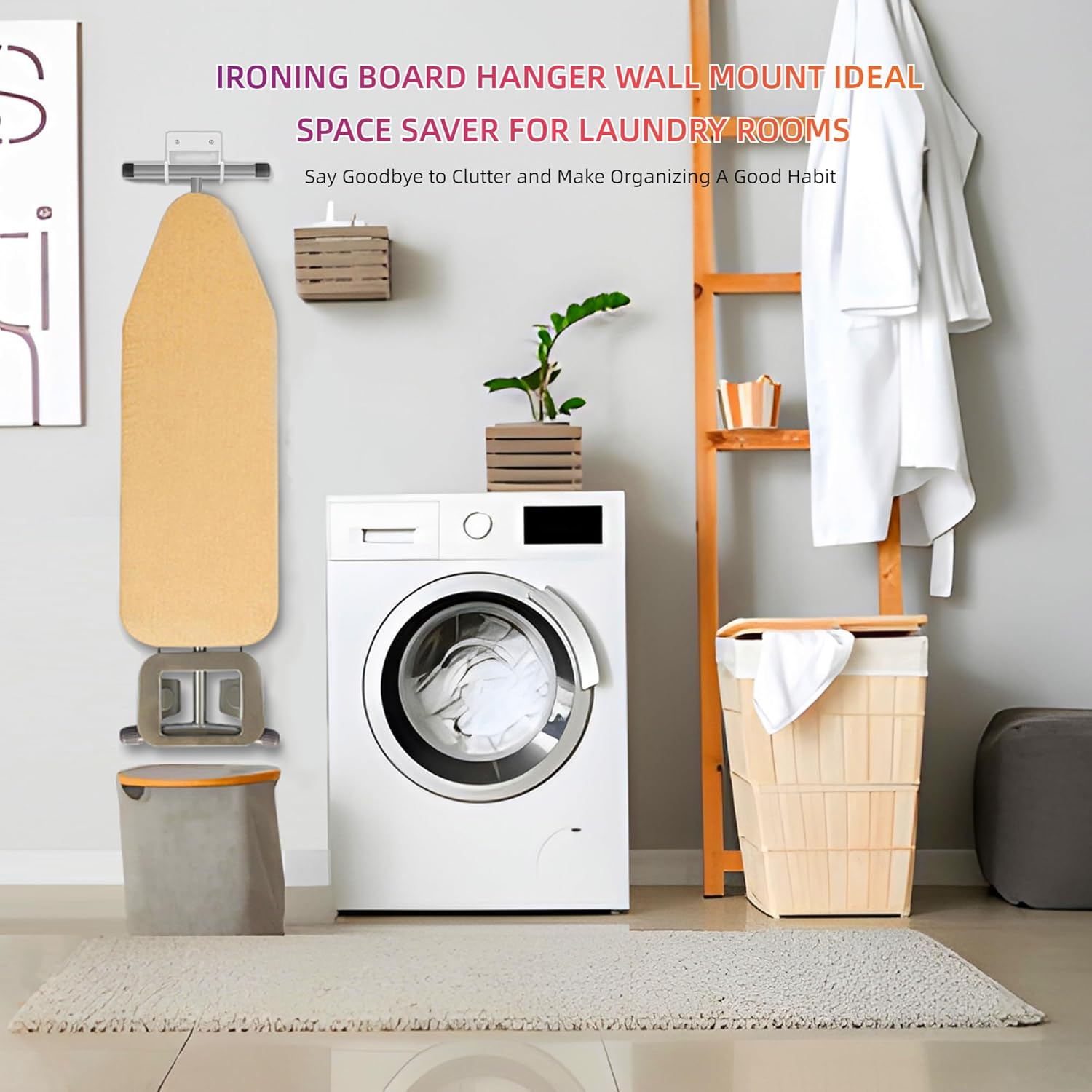 BiJun Ironing Board Holder Wall Mount, Ironing Board Hanger with 5 Inch Length, Iron Board Hook Wall Mount for Laundry Rooms (White)