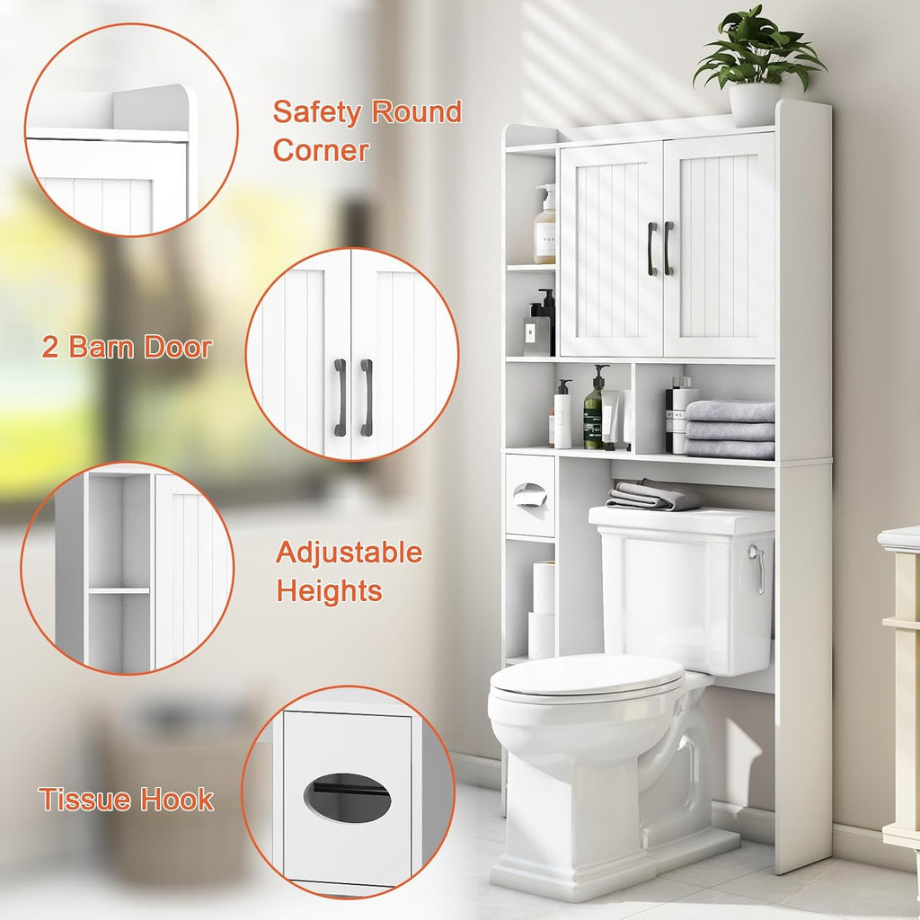 Over The Toilet Storage Cabinet, Farmhouse Storage Cabinet Over Toilet with Barn Door，Home Space-Saving Toilet Rack, for Bathroom, Restroom, Laundry