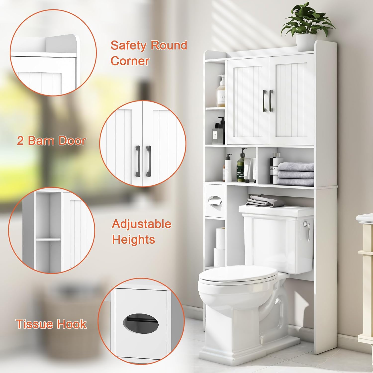 Over The Toilet Storage Cabinet, Farmhouse Storage Cabinet Over Toilet with Barn Door，Home Space-Saving Toilet Rack, for Bathroom, Restroom, Laundry