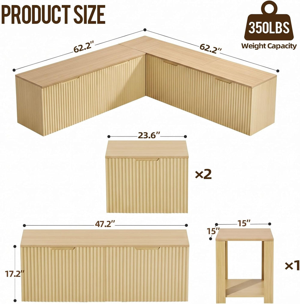 L Shaped Storage Bench, Modular Corner Dining Bench Seating, 63" Breakfa...