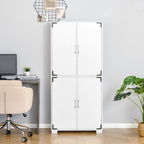 HOMCOM Industrial Kitchen Pantry Cabinet with 4 Doors, White | Storage Shelves, Freestanding Storage Cabinet