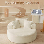 Lakifun Oversized Round Chair Lounge Chaise Indoor, Upholstered Corduroy Deep Seat Cloud Large Circle Sofa Chair, No Assembly Required, Fluffy Modern Sleeper Sofa Bed for Reading, Light White