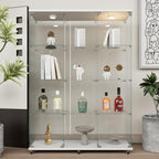 Beauty4U Glass Display Cabinet with LED Lights, Extra Large 3 Columns 2 Doors Curio Cabinets with 12 Shelves for Living Room, Bedroom, Office, White Floor Standing DIY Glass Bookshelf