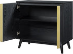 Sango Cortland 2-Door Accent Cabinet, Sleek Black Storage Cabinet with Brass Handles, Adjustable Shelf, Minimalist Mid-Century Modern Design, Stylish & Functional Furniture for Living or Dining Room
