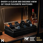 Premium 7 Slot Watch Box for Men - Large Wooden Watch Display Case with Hinged Cover, Leather Lining & Drawer - Watch Holder Organizer Stand - Handcrafted Luxury Christmas Gift for Men