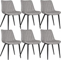 6 PCS Faux Leather Dining Chairs, Mid Century Modern Leisure Upholstered Chair with Metal Legs for Kitchen Living Room Gray