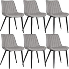 6 PCS Faux Leather Dining Chairs, Mid Century Modern Leisure Upholstered Chair with Metal Legs for Kitchen Living Room Gray