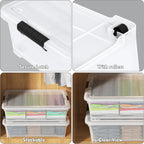 50 Quart Rolling Under Bed Storage Containers, 4-Pack 7.5 Inches Tall Low Profile Underbed Clothes Storage Organizer Bin with Sturdy Wheels, Clear