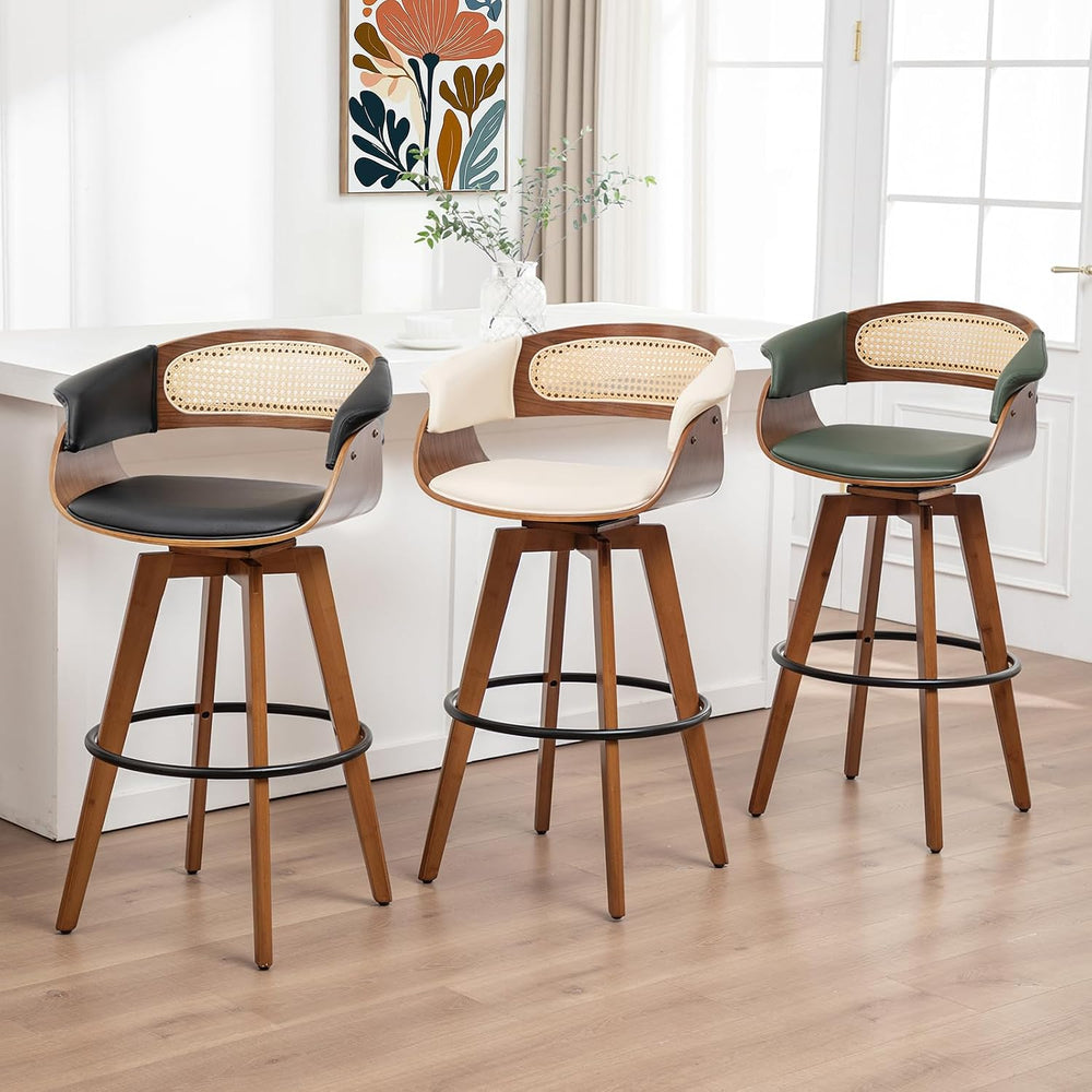 Rattan Swivel Counter Stools, Mid Century Modern Counter Stools with Back