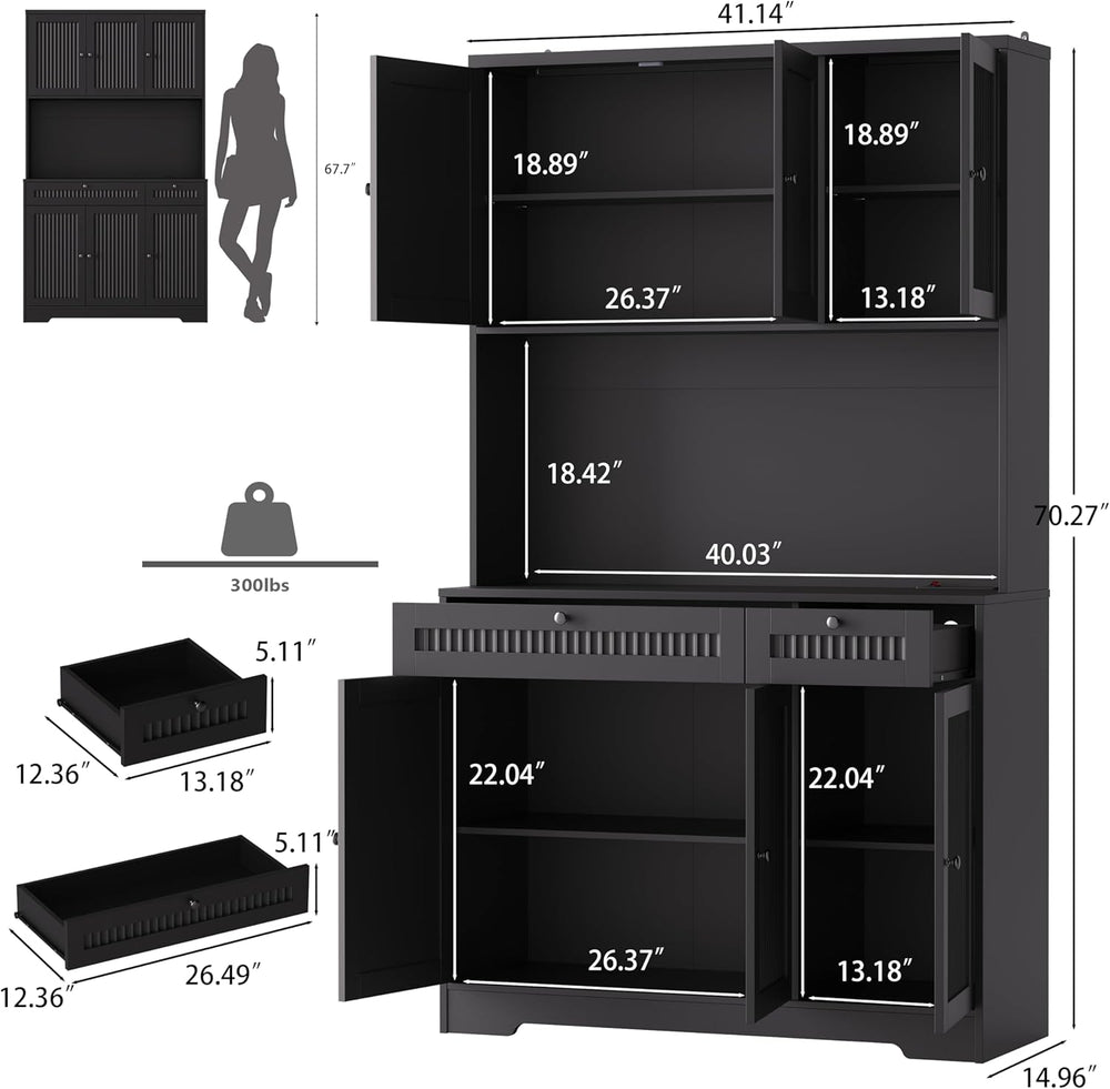 Pantry Storage Cabinet with Charging Station, Kitchen Storage with Adjustable...