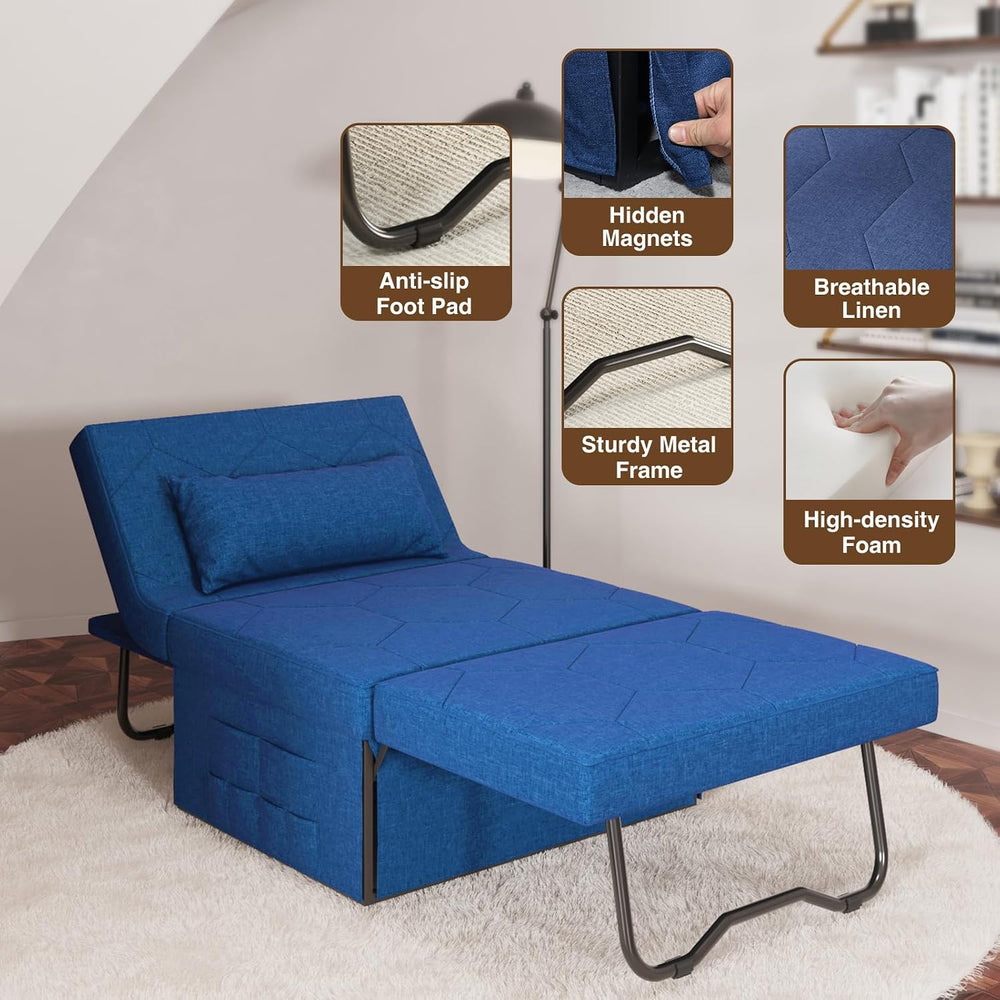FiveWillowise Sofa Bed, 4 in 1 Multi-Function Fold Ottoman Couch Bed, Blue