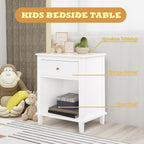 Kids' Nightstands with One Drawer, Toddler Night Stand for Bedroom Living Room, Nightstand for Kids Room Functional Girl End Table Storage Night Stand for Girls Bedroom, Easy Assembly(White)