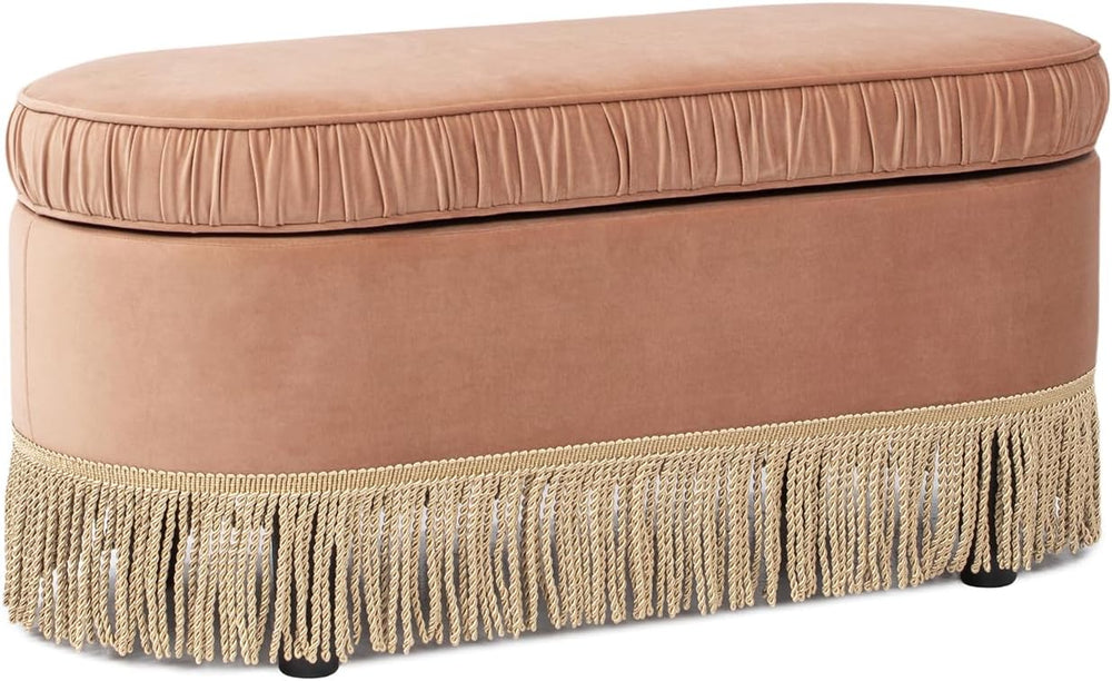Jennifer Taylor Home Celeste 38" Oval Storage Bench Ottoman, Peach Orang...