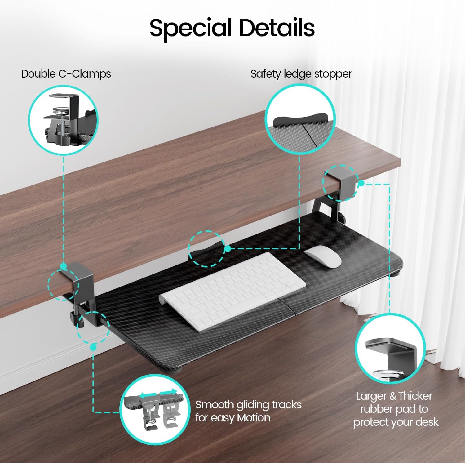 NearHub Large Keyboard Tray Under Desk Slide Out with Extra Sturdy C Clamp Mount System,26'' (30'' including Clamps) x11 Slide-Out Keyboard Drawer Under Desk for Typing,Keyboard Mouse Tray,Black