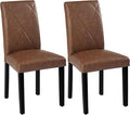 VECELO Upholstered Dining Chairs Set of 2, Modern PU Leather and Solid Wood Legs & High Back for Kitchen/Living Room- Brown