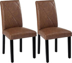 VECELO Upholstered Dining Chairs Set of 2, Modern PU Leather and Solid Wood Legs & High Back for Kitchen/Living Room- Brown