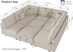LLappuil 137" Modular Sectional Sofa with Storage, 9 Seater Corduroy U Shaped Couch with 9 Throw Pillows, Convertible Sofas for Living Room, Pet-Friendly, Scratch Resistant, Reconfigurable, Beige