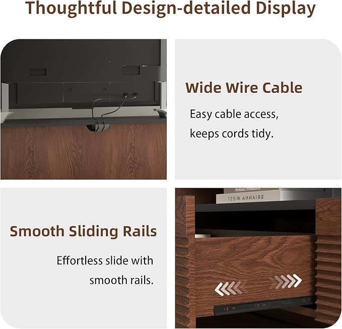 78.8 Inch TV Stand with Storage Cabinets for Living Room, TVs Media Console Entertainment Center with Drawers, Wood Fluted Television Stands with Open Shelves for Bedroom, Dark Brown Walnut