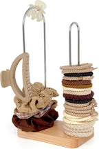 SCUNDA 2-Tier Hair Tie Organizer, Modern Scrunchies Storage Tower Holds 50-70 Hair Accessories, Claw Clip Holder, Fashion Countertop Display Stand for Women & Girls(Natural)