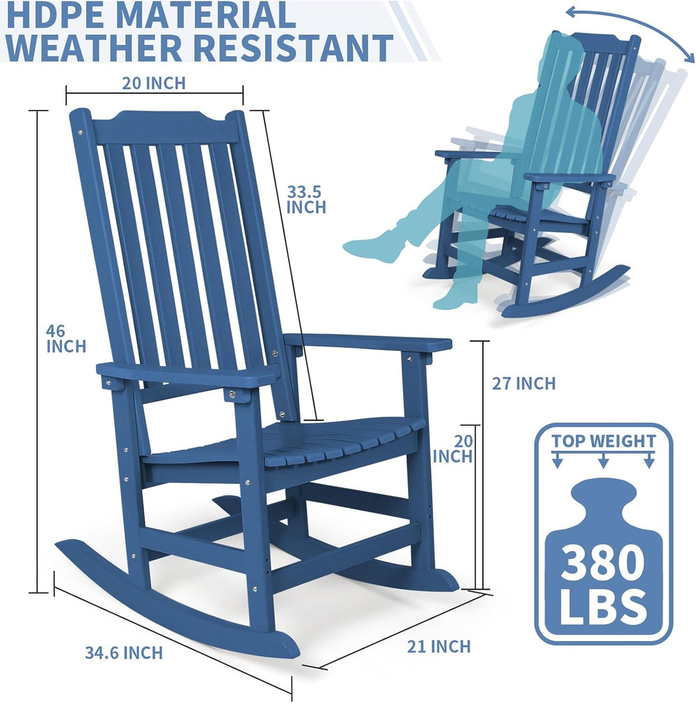 Outdoor Rocking Chairs Set of 2, Oversized All Weather High Back Porch Rocker...