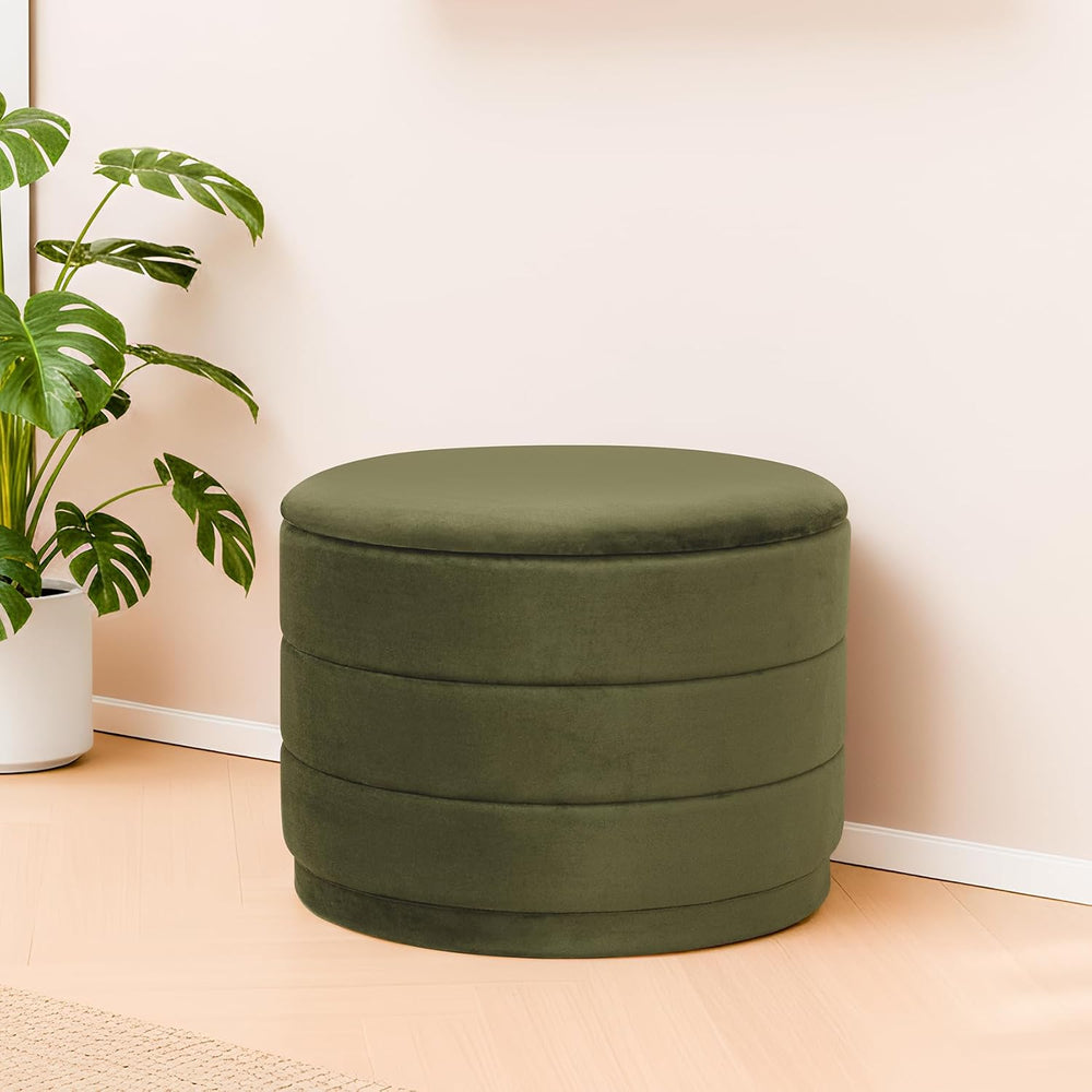 23" Round Velvet Storage Ottoman with Reversible Lid, Soft Padded Footre...