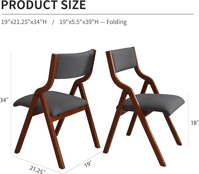 Ball & Cast Upholstered Folding Dining Chairs Set of 2, Foldable Wooden Chair 2-Pack, Portable Office-Chair for Kitchen Outdoor Activity, Easy Carry & Storage, Cherry+Dark Grey