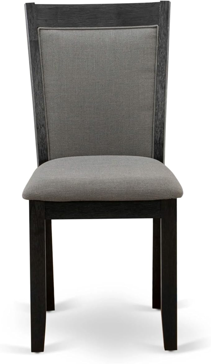 X02MZ-206-50 - 5-pc Dining Room Table Set a Rectangular Kitchen Table and 2 wooden Benches and 2 Dark Gotham Grey Linen Fabric Chairs, 39x120 Inch, Wire Brushed Black