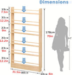 Behind The Door Bookshelf, 6-Tier Wooden Bookcases with Open Display Shelves, Behind The Door Storage Organizer for Toys and Books, Space-Saving Wall Mount Narrow Book Shelf