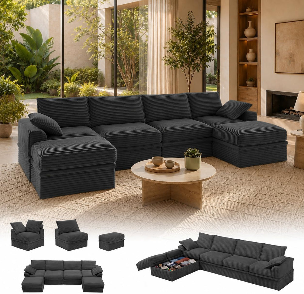142" Upgraded Couch with Storage, Modular Sectional Couches for Living R...