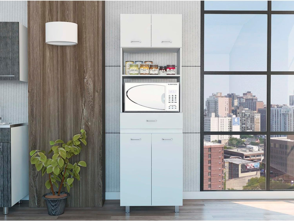 Microwave Cabinet with Storage, Kitchen Organizer, White