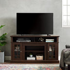 58" Farmhouse Entertainment Center: Espresso Wood TV Stand for 60 Inch TV | Rustic Tall TV Console for Living Room with Storage Cabinet and Adjustable Shelves