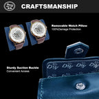 DUKWIN Watch Roll for 2 Watches,Vegan Leather Travel Watch Case Organizer with Removable Pillows for Men and Women,Display Case for Watches Collection and Gift for Anniversary Birthday(Blue Storage)