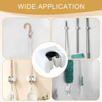 Broom Holder, Wall Mount Mop Organizer, Self-Adhesive Cleaning Supplies Hanger Rack for Bathroom Kitchen Garage Garden Space-Saving, Durable and Water-Resistant Broom Storage Solution, 3 Pack