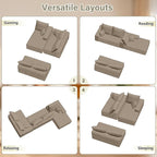 166.9" Cloud Sectional Couch with L-Shape Chaise, Upholstered Corduroy Couches Sleeper with Deep Seat, Modern Modular Comfy Sofa Chaise Longue for Living Room Bedroom, No Assembly Required, Camel