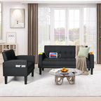 AILEEKISS 2 Piece Living Room Sofa Set Loveseat Sofas Sets with 2 USB, Cup Holders, Side Pocket, Modern Leather 2 Pcs Sectional Couch Chairs Set for Apartment, Office, Bedroom (Black, 2-Seat+1-Seat)