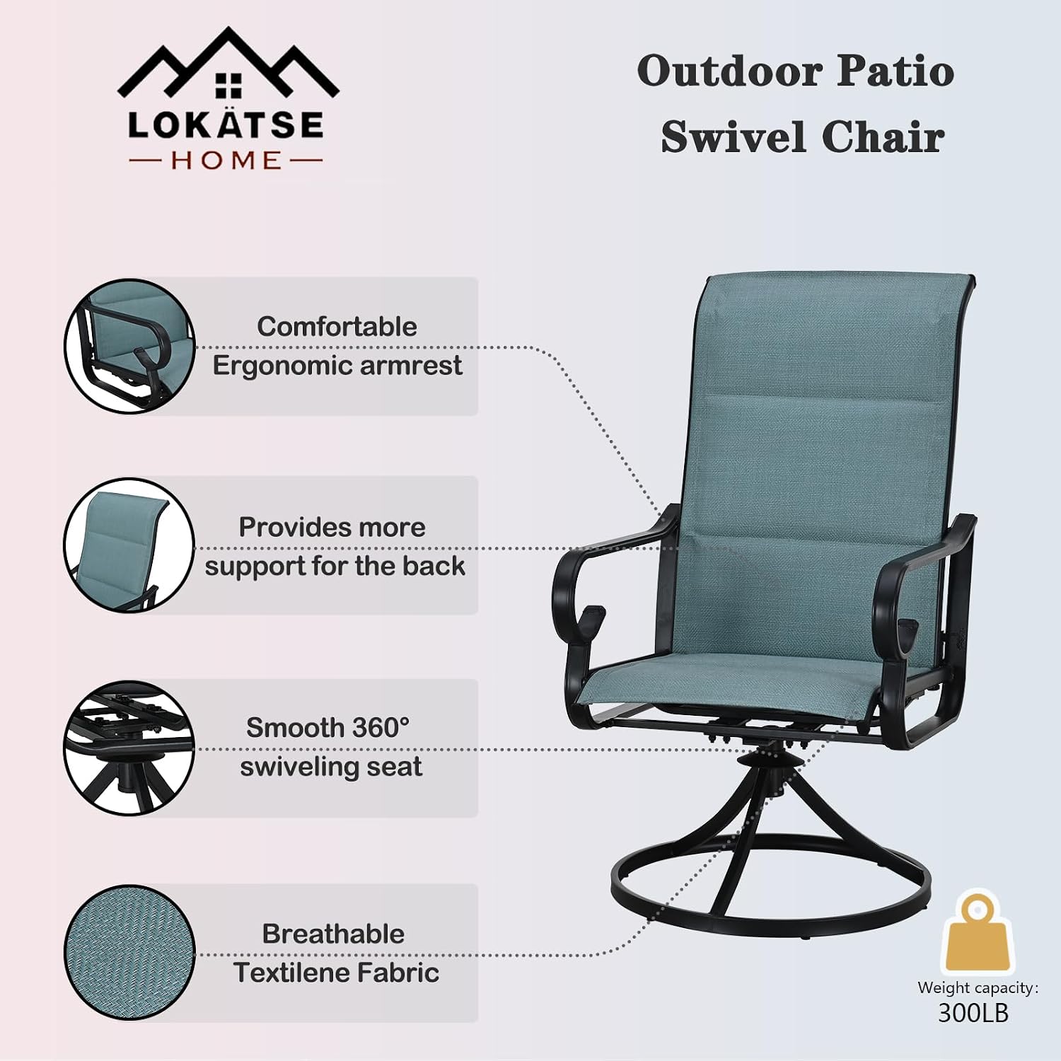 LOKATSE Home High Back Textilene Outdoor Patio Swivel Chair Set of 2, 360° Mesh Rocker, for Backyard, Patio, Lawn, Garden