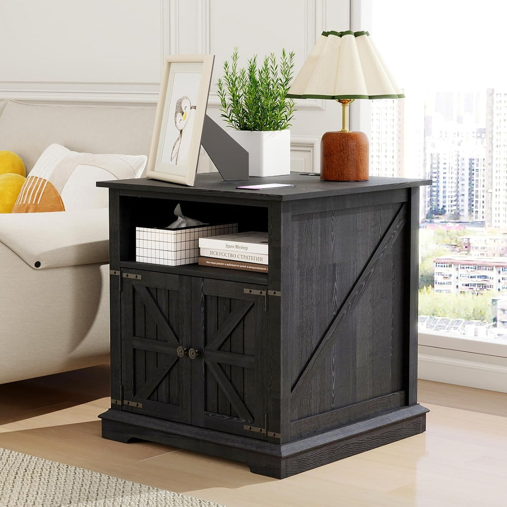 MUUEGM End Table Set of 2 Large Side Table 24" Farmhouse Nightstands wit...