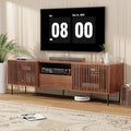 HOMMPA 70 Inch TV Stand for TVs Up to 80'', Mid Century TV Stand with Slatted Door Design, Modern Media Console with Storage Cabinet & Drawer, Entertainment Center for Livingroom, Walnut