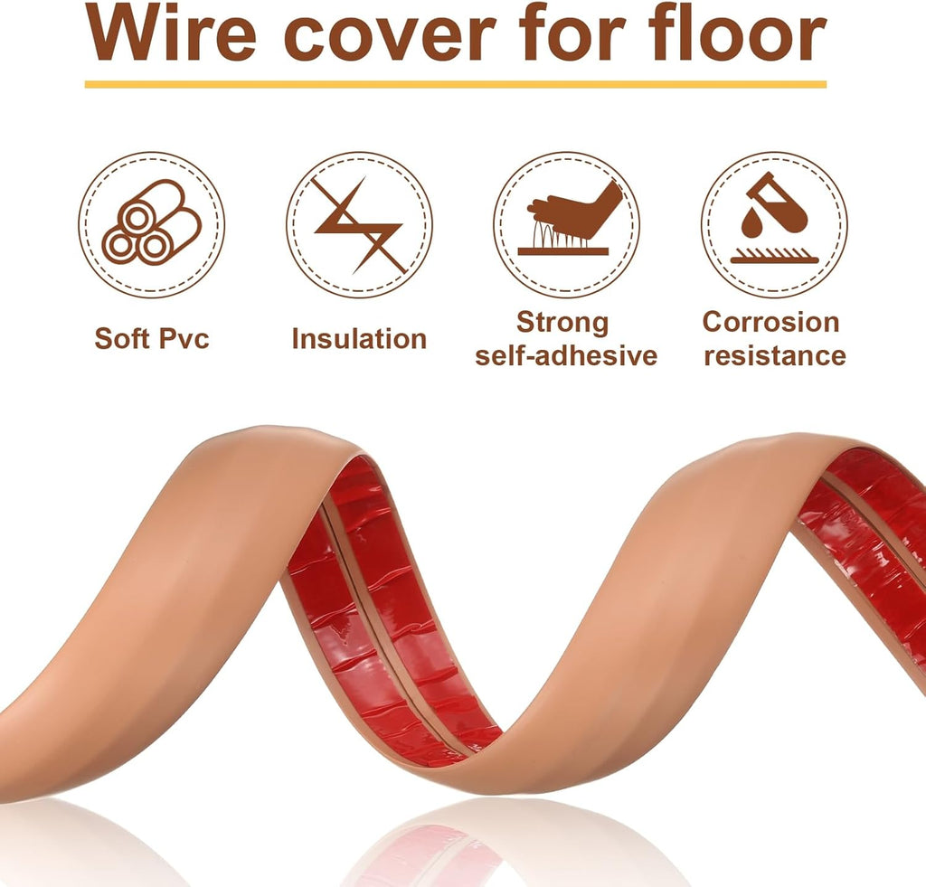 HARFINGTON 6ft Cord Cover Floor W0.6 x H0.33 Inner Channel PVC Hide Extension Cable Floor Wire Hider Wire Covers Protector for Prevent Cable Trips Cables Management, Grey