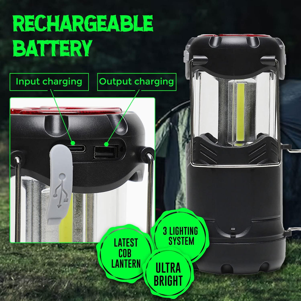 Rechargeable Camping Lantern - COB LED Lantern with USB Port | Waterproof Col...