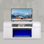 Modern Fireplace TV Stand with 36" LED Electric Fireplace for 80 inch TVs, 32" Tall Entertainment Center w/Drawers &Adjustable Shelves, Wood Media Console w/Curved Profile Design for Living Room,White