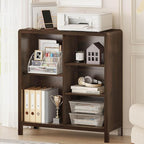 FATORRI 5 Cube Bookshelf, Wood Bookcase with 3 Adjustable Shelves, Farmhouse Cube Storage Organizer Shelf for Small Space Bedroom Living Room (Dark Walnut)