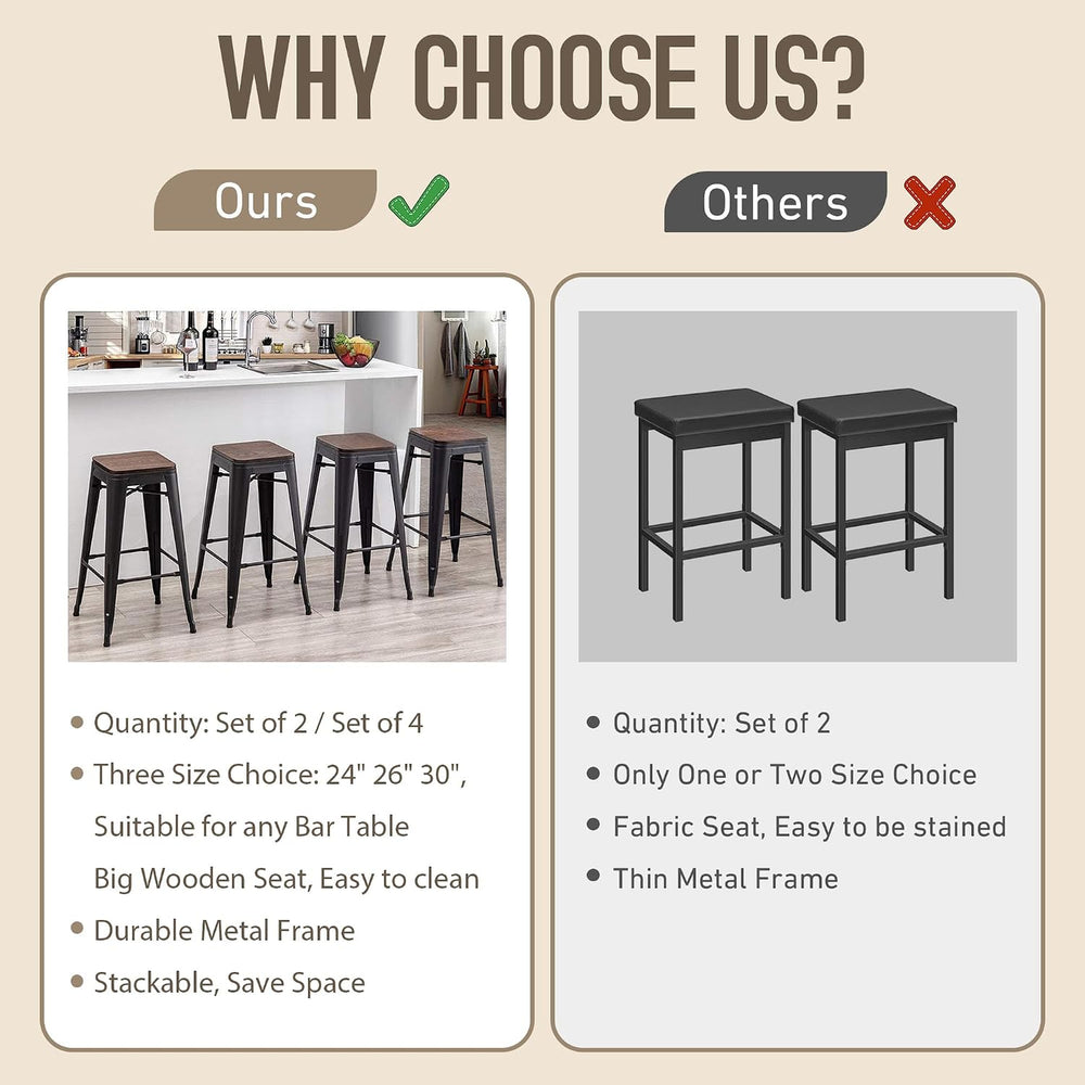 Alunaune 30" Metal Bar Stools Set of 2 Stackable Counter Height Barstool...
